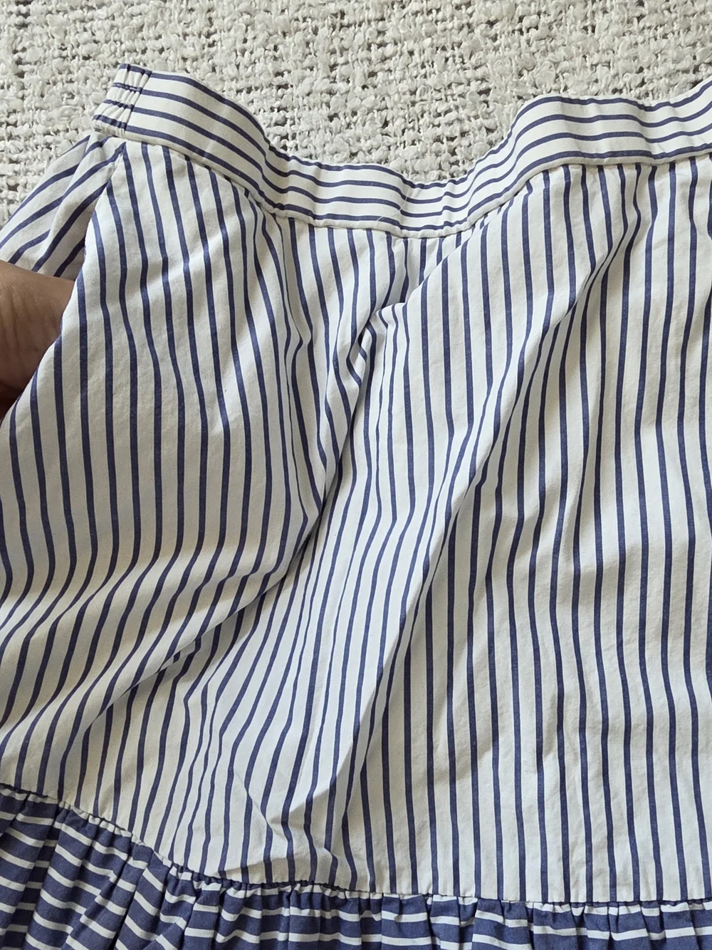 J. Crew Blue and White Striped Ruffle-Hem Skirt